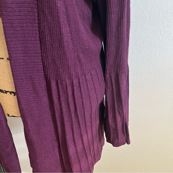 Apt. 9 Open Cardigan Sweater 1X Purple Ridged Tight Knit Long Sleeved - Picture 2 of 6